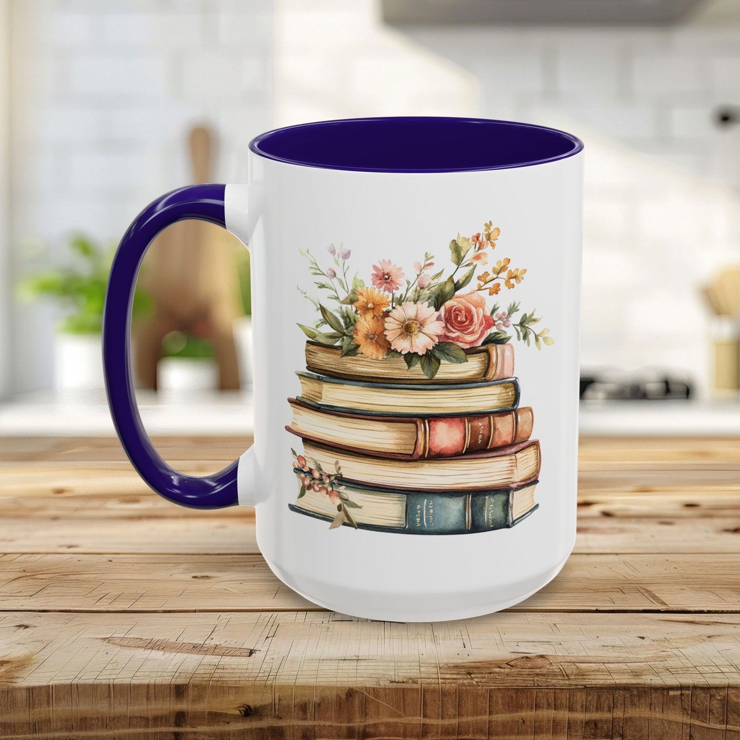 Vintage Books and Summer Flowers Mug (11/15oz)
