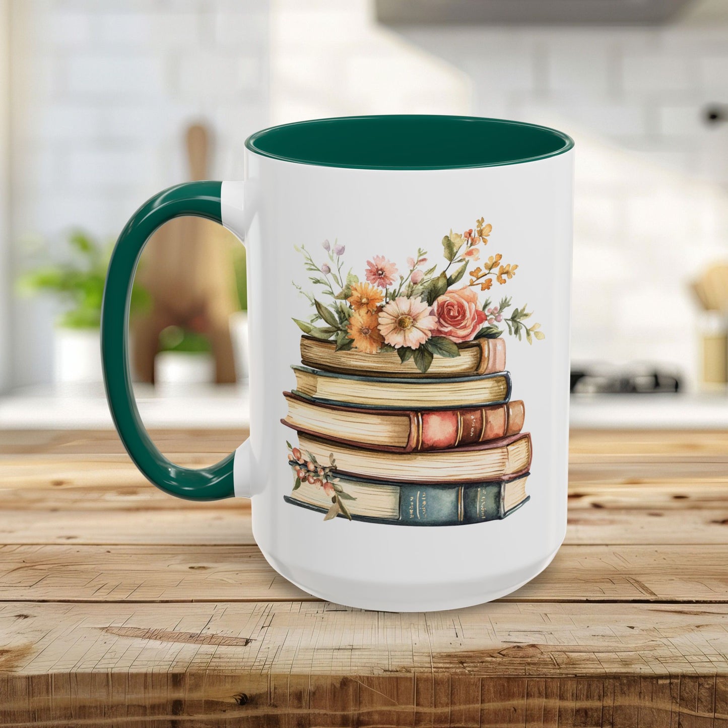 Vintage Books and Summer Flowers Mug (11/15oz)
