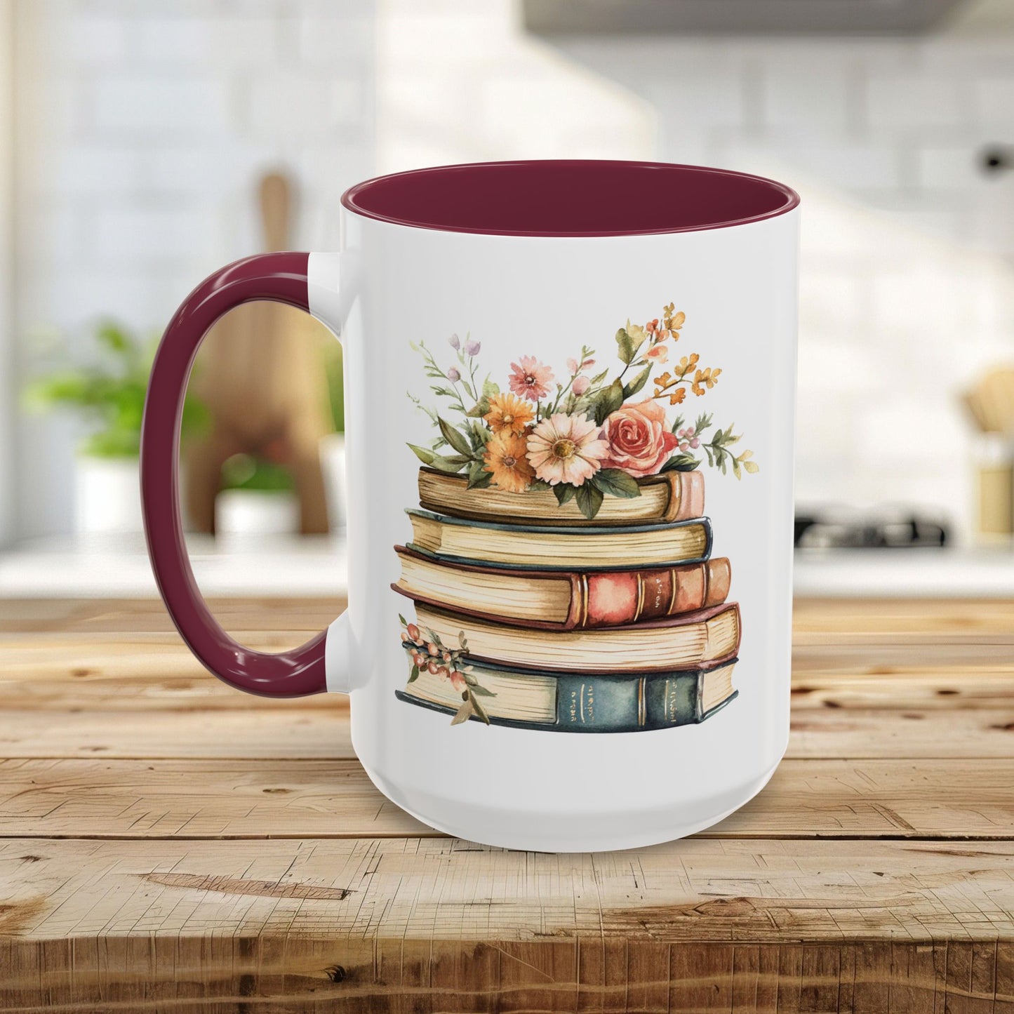 Vintage Books and Summer Flowers Mug (11/15oz)