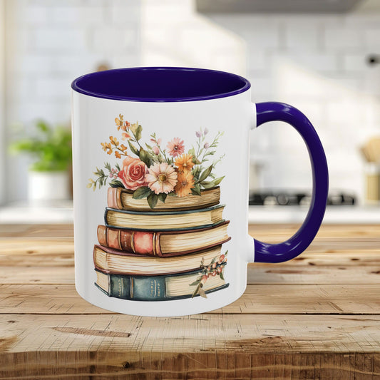 Vintage Books and Summer Flowers Mug (11/15oz)