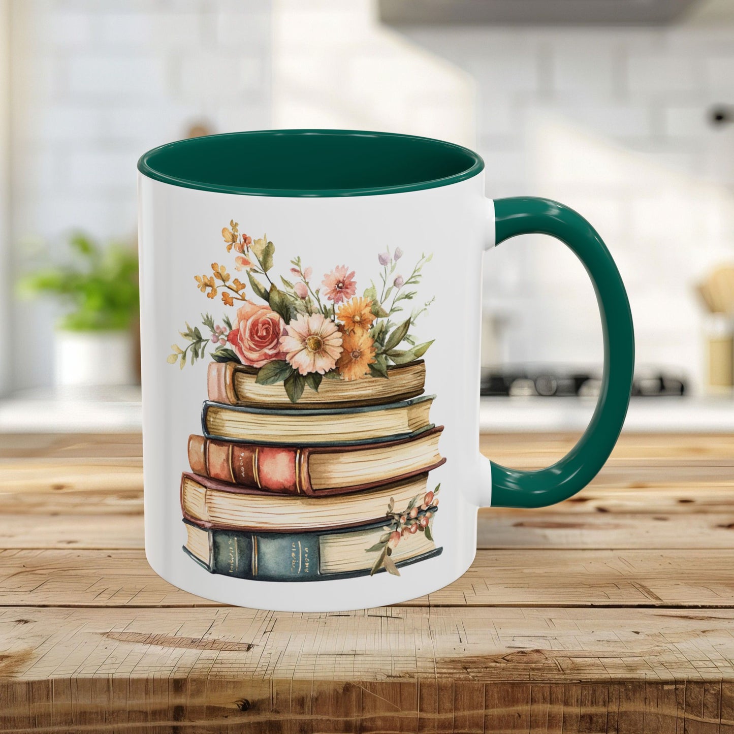 Vintage Books and Summer Flowers Mug (11/15oz)