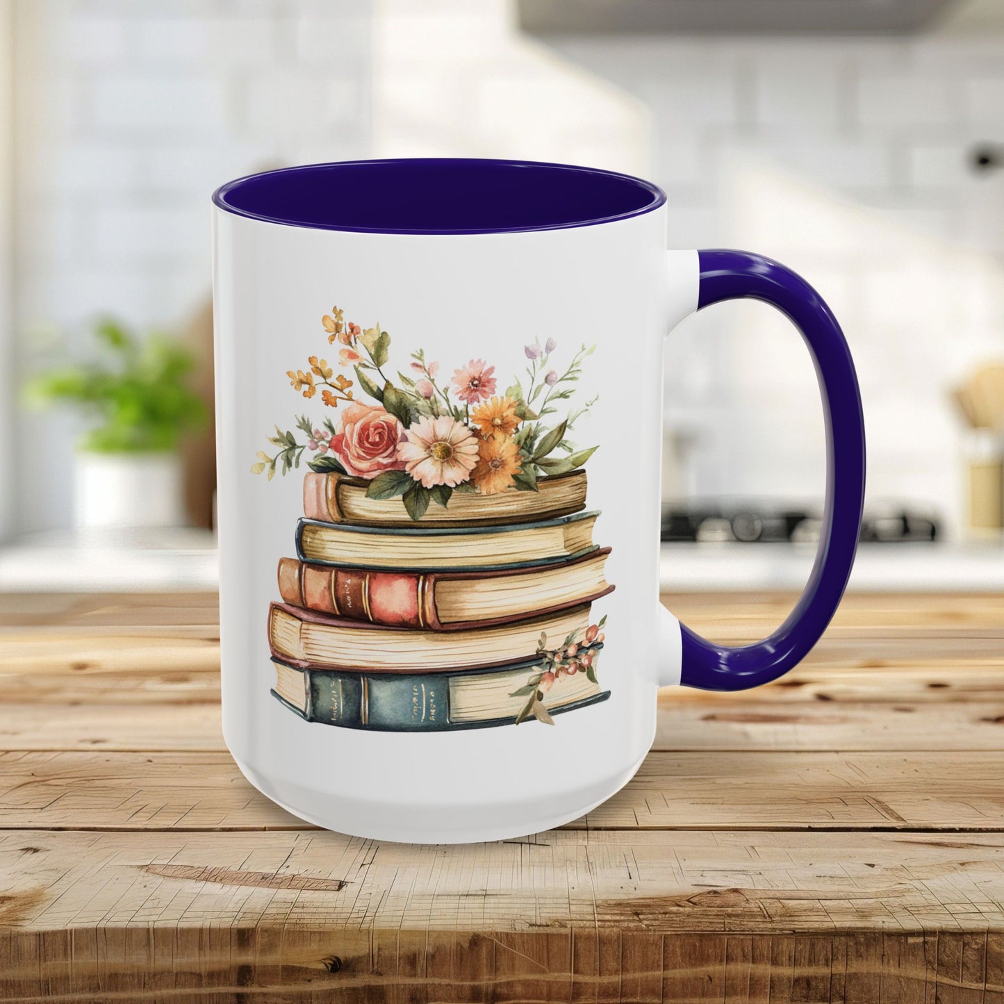 Vintage Books and Summer Flowers Mug (11/15oz)