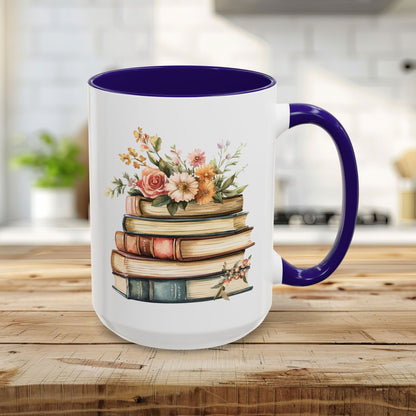 Vintage Books and Summer Flowers Mug (11/15oz)