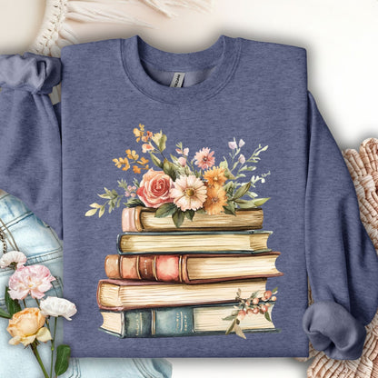 Vintage Books and Summer Flowers Sweatshirt