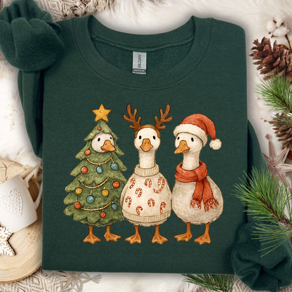 Vintage Christmas Geese Trio Sweatshirt