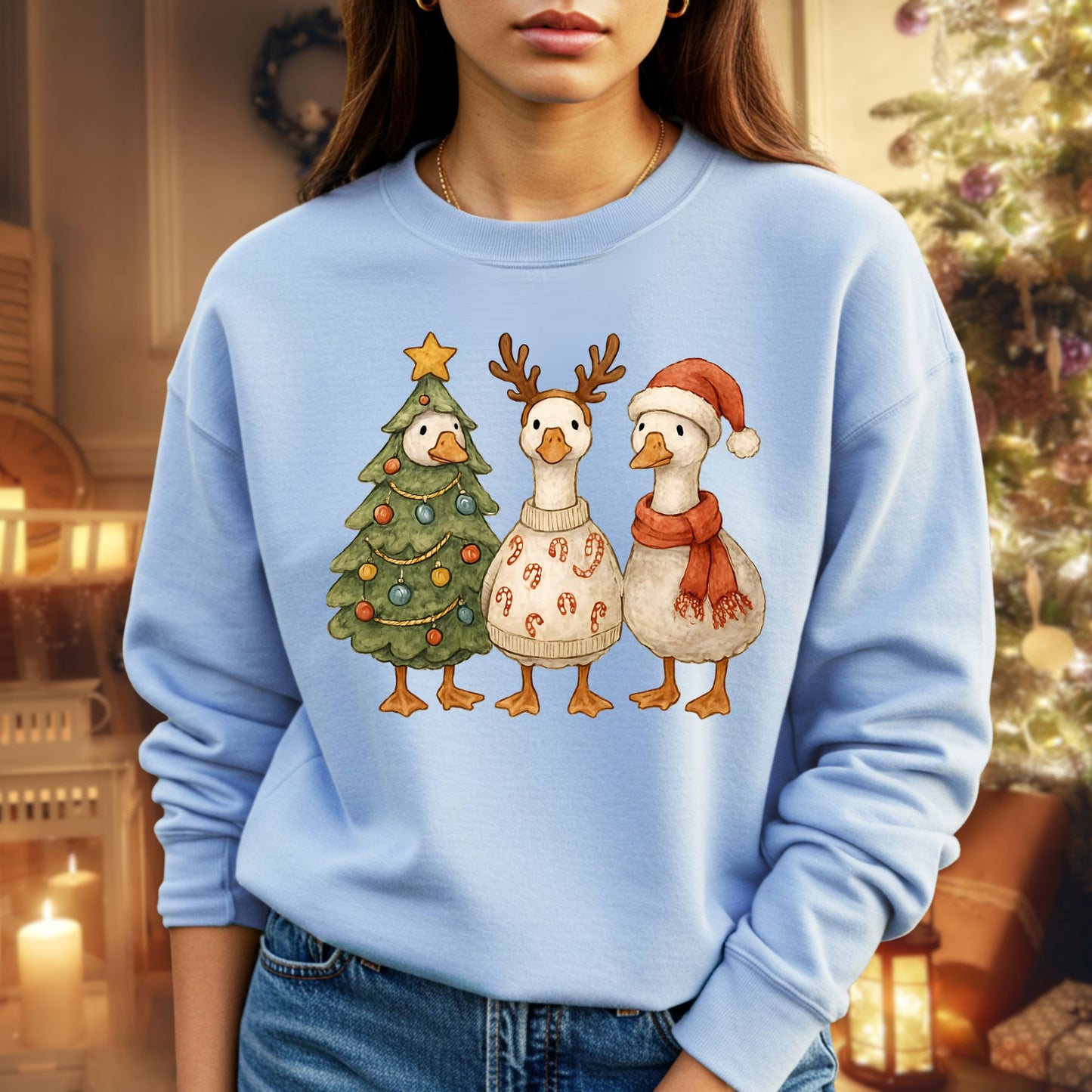 Vintage Christmas Geese Trio Sweatshirt