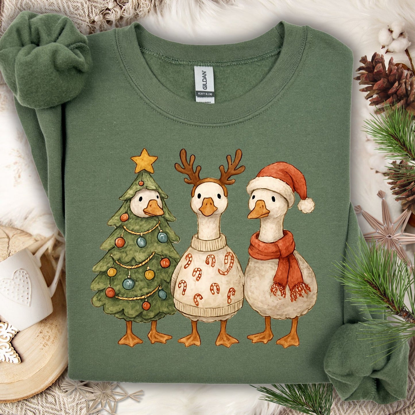 Vintage Christmas Geese Trio Sweatshirt