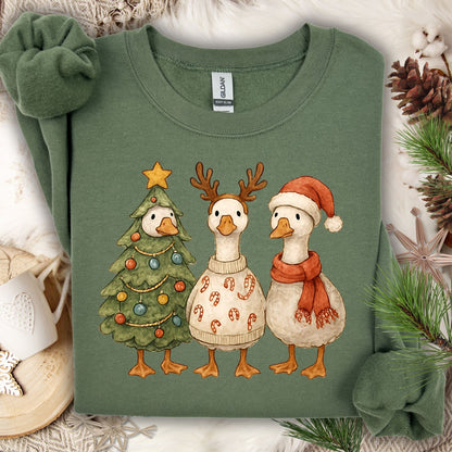 Vintage Christmas Geese Trio Sweatshirt