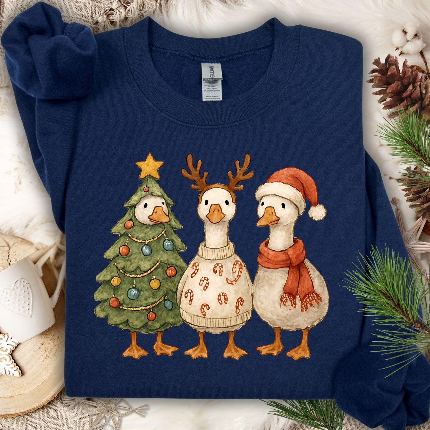 Vintage Christmas Geese Trio Sweatshirt