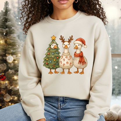 Vintage Christmas Geese Trio Sweatshirt
