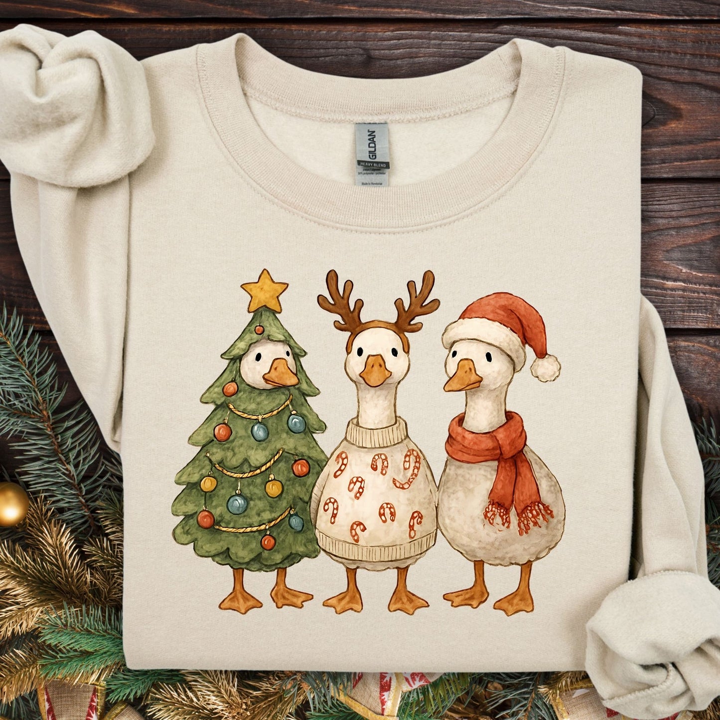 Vintage Christmas Geese Trio Sweatshirt