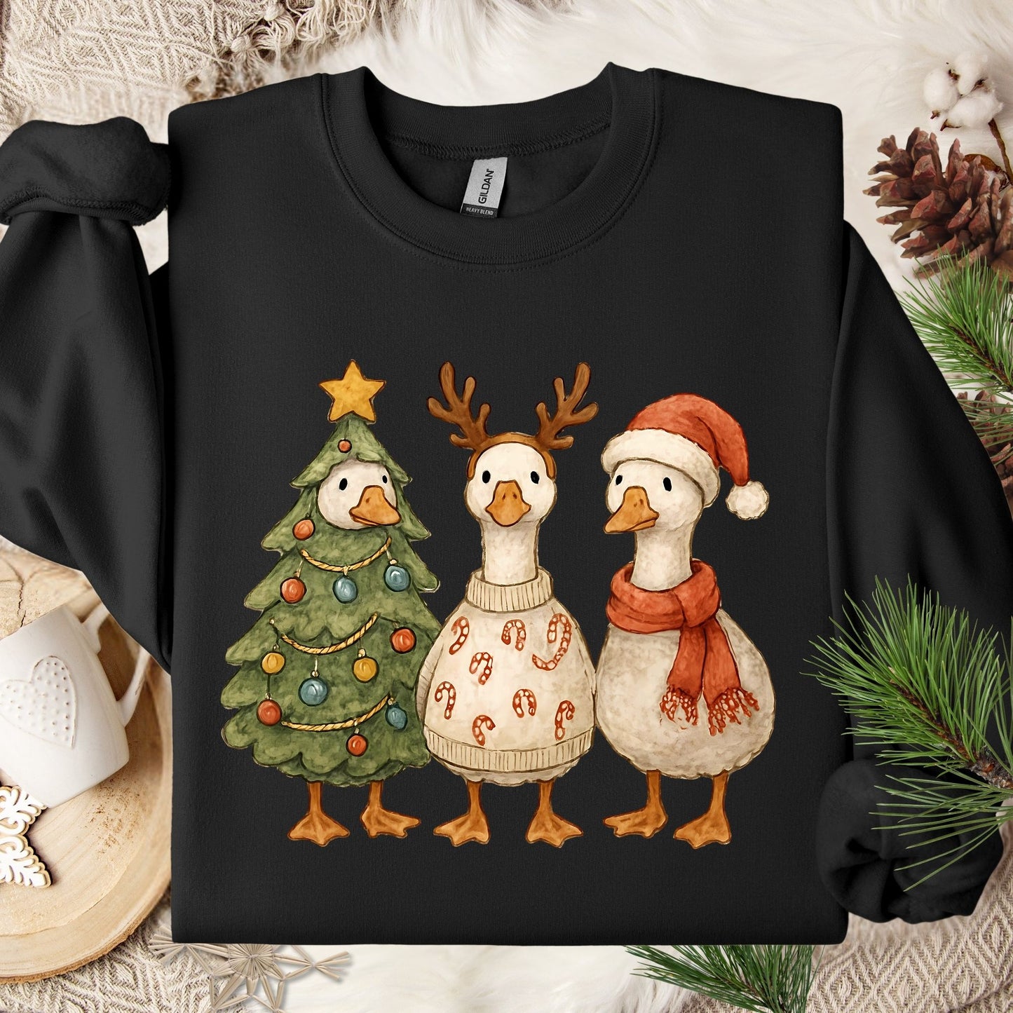 Vintage Christmas Geese Trio Sweatshirt