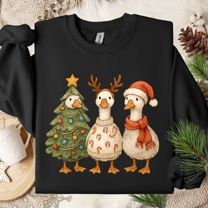 Vintage Christmas Geese Trio Sweatshirt