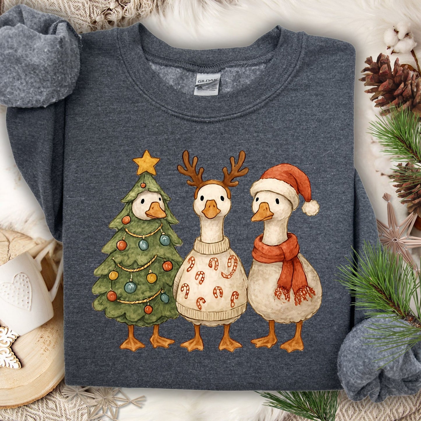 Vintage Christmas Geese Trio Sweatshirt