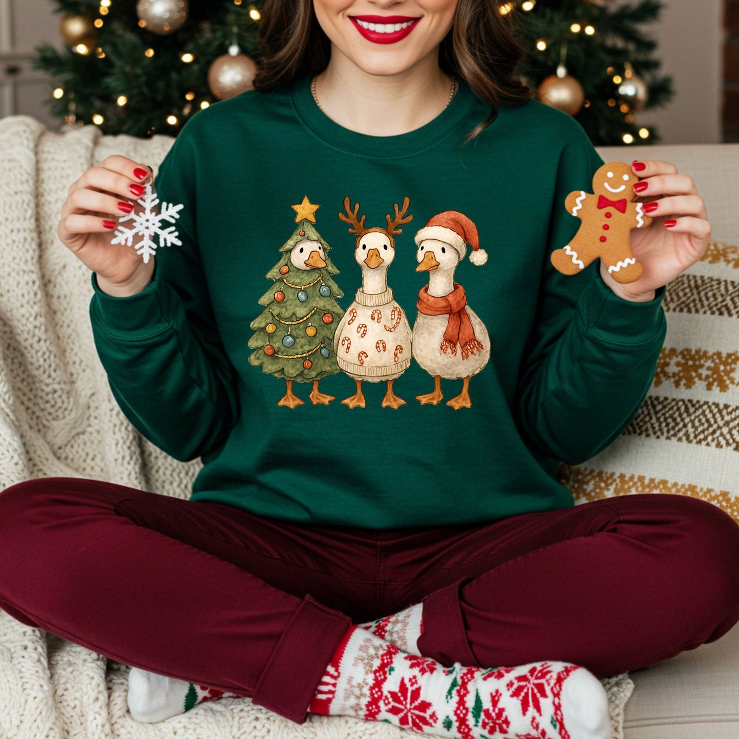 Vintage Christmas Geese Trio Sweatshirt