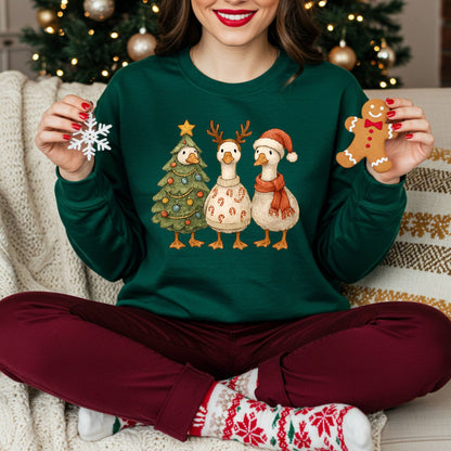 Vintage Christmas Geese Trio Sweatshirt