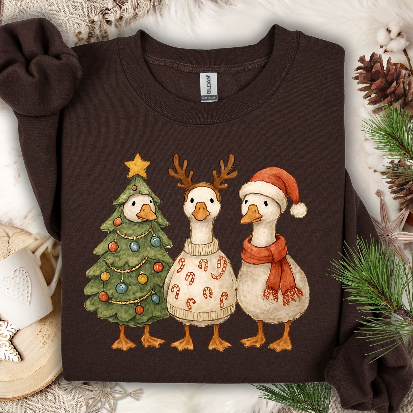 Vintage Christmas Geese Trio Sweatshirt