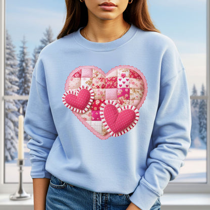 Vintage Faux Patchwork Valentine's Hearts Sweatshirt