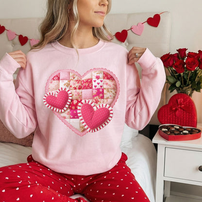 Vintage Faux Patchwork Valentine's Hearts Sweatshirt