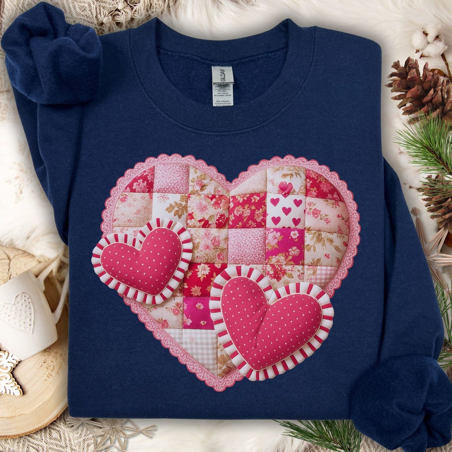 Vintage Faux Patchwork Valentine's Hearts Sweatshirt