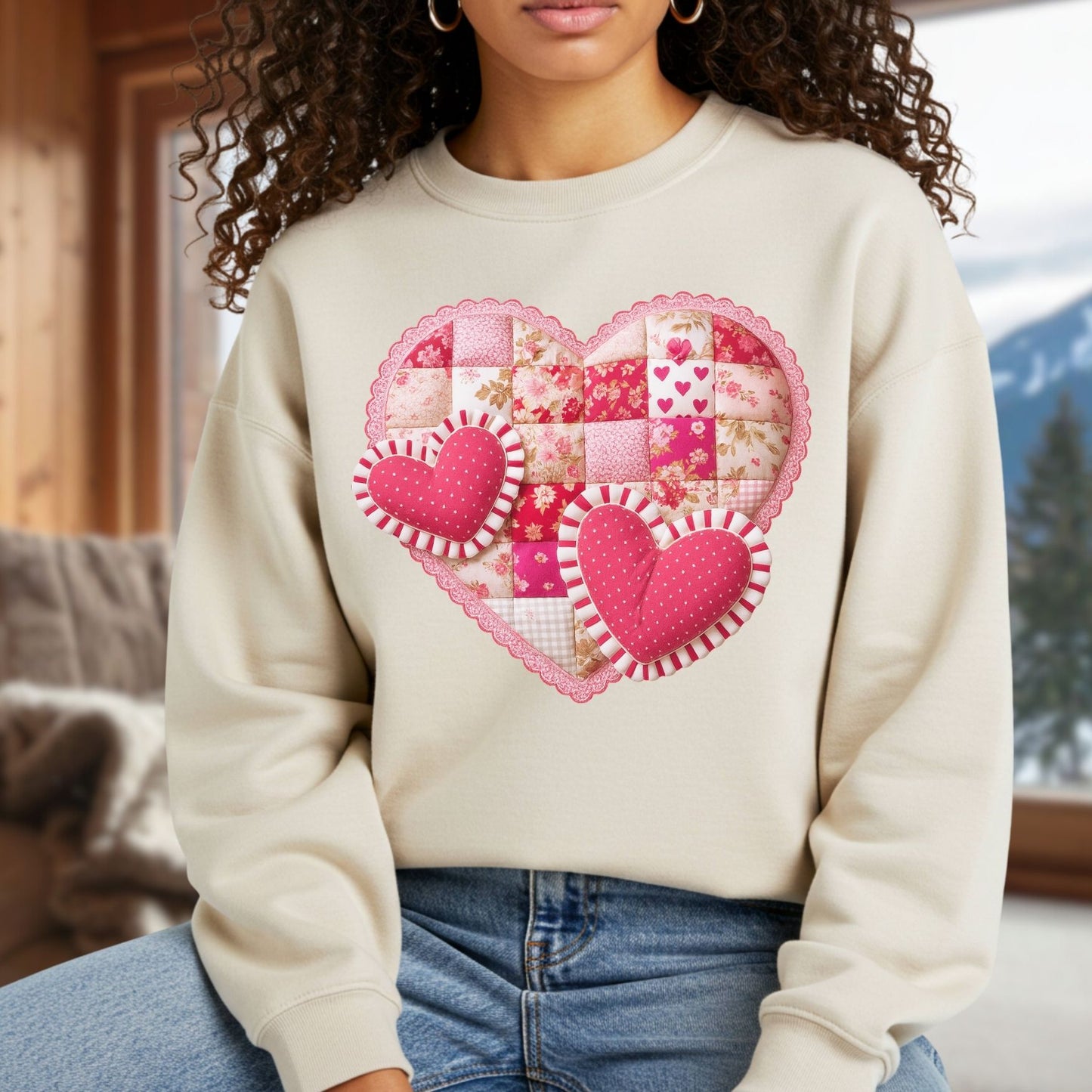 Vintage Faux Patchwork Valentine's Hearts Sweatshirt