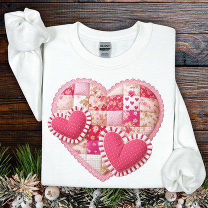 Vintage Faux Patchwork Valentine's Hearts Sweatshirt