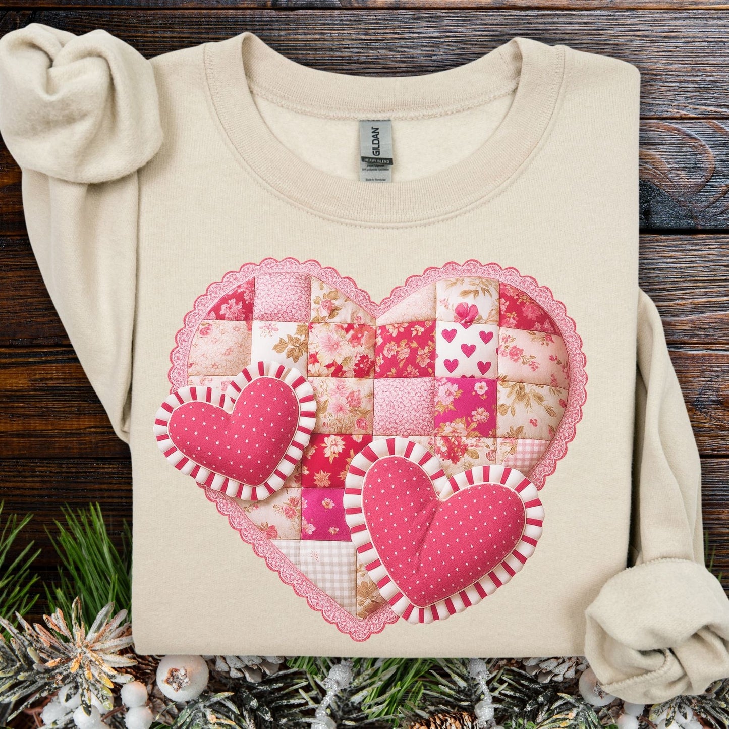 Vintage Faux Patchwork Valentine's Hearts Sweatshirt