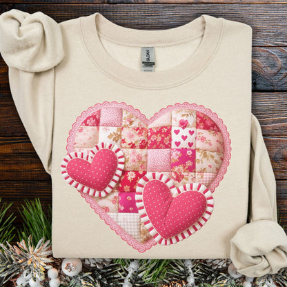 Vintage Faux Patchwork Valentine's Hearts Sweatshirt
