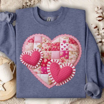 Vintage Faux Patchwork Valentine's Hearts Sweatshirt