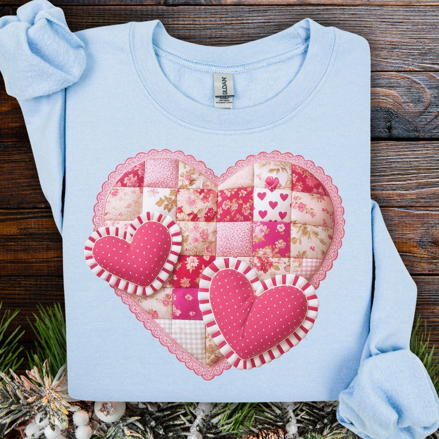 Vintage Faux Patchwork Valentine's Hearts Sweatshirt