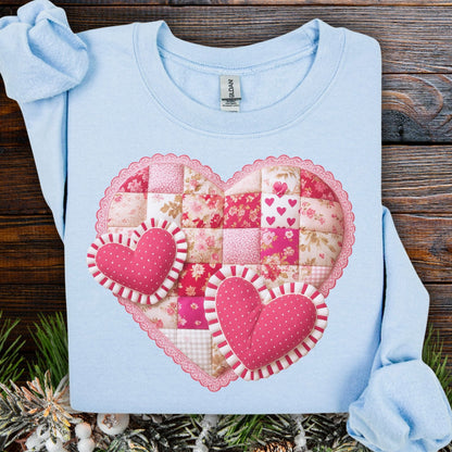 Vintage Faux Patchwork Valentine's Hearts Sweatshirt