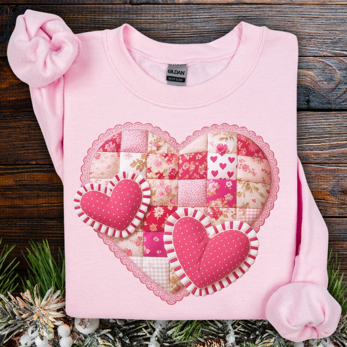 Vintage Faux Patchwork Valentine's Hearts Sweatshirt