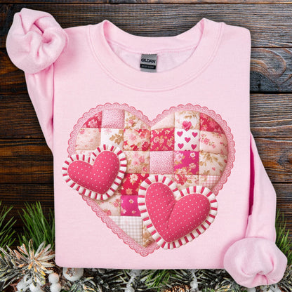 Vintage Faux Patchwork Valentine's Hearts Sweatshirt