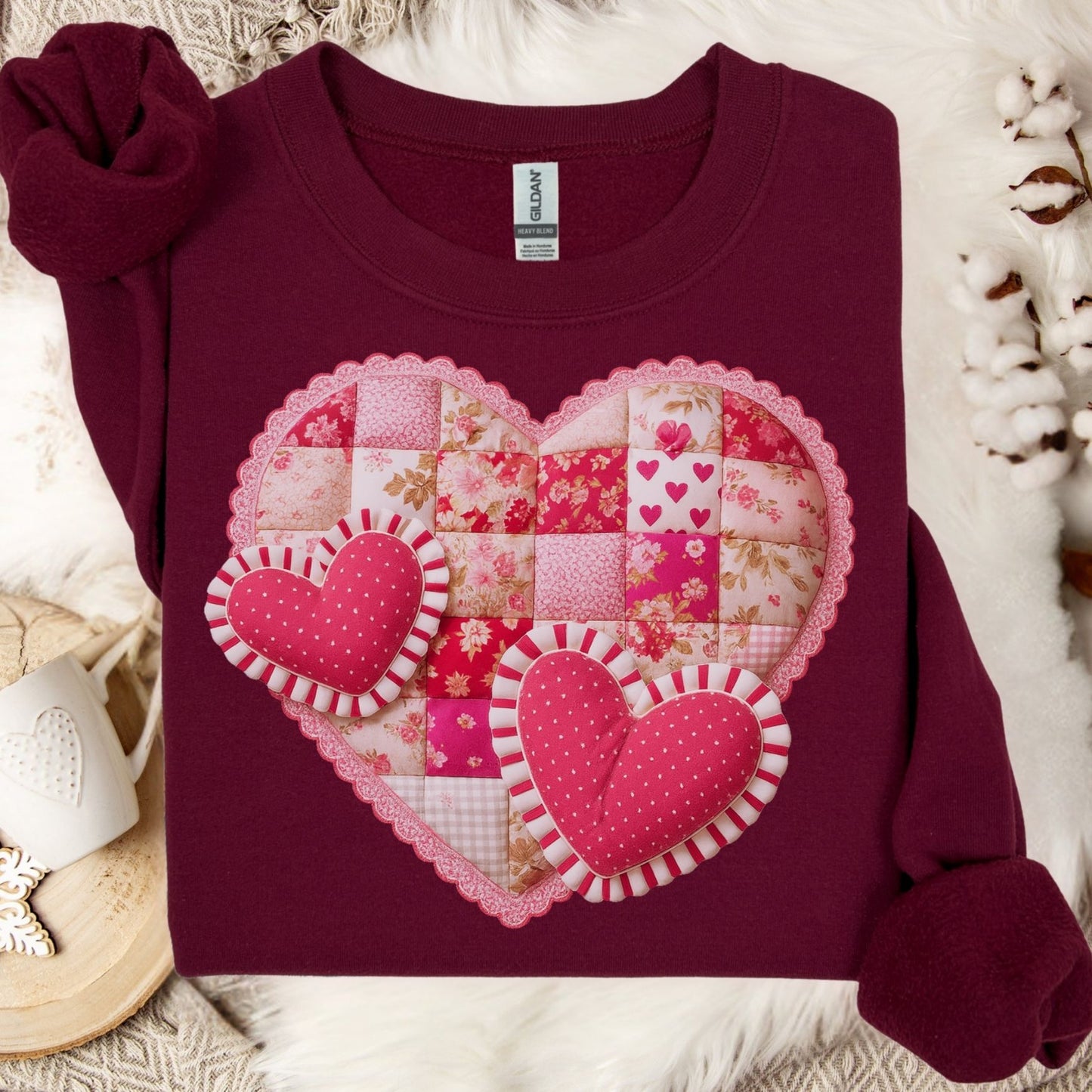 Vintage Faux Patchwork Valentine's Hearts Sweatshirt