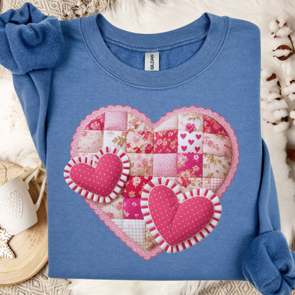 Vintage Faux Patchwork Valentine's Hearts Sweatshirt