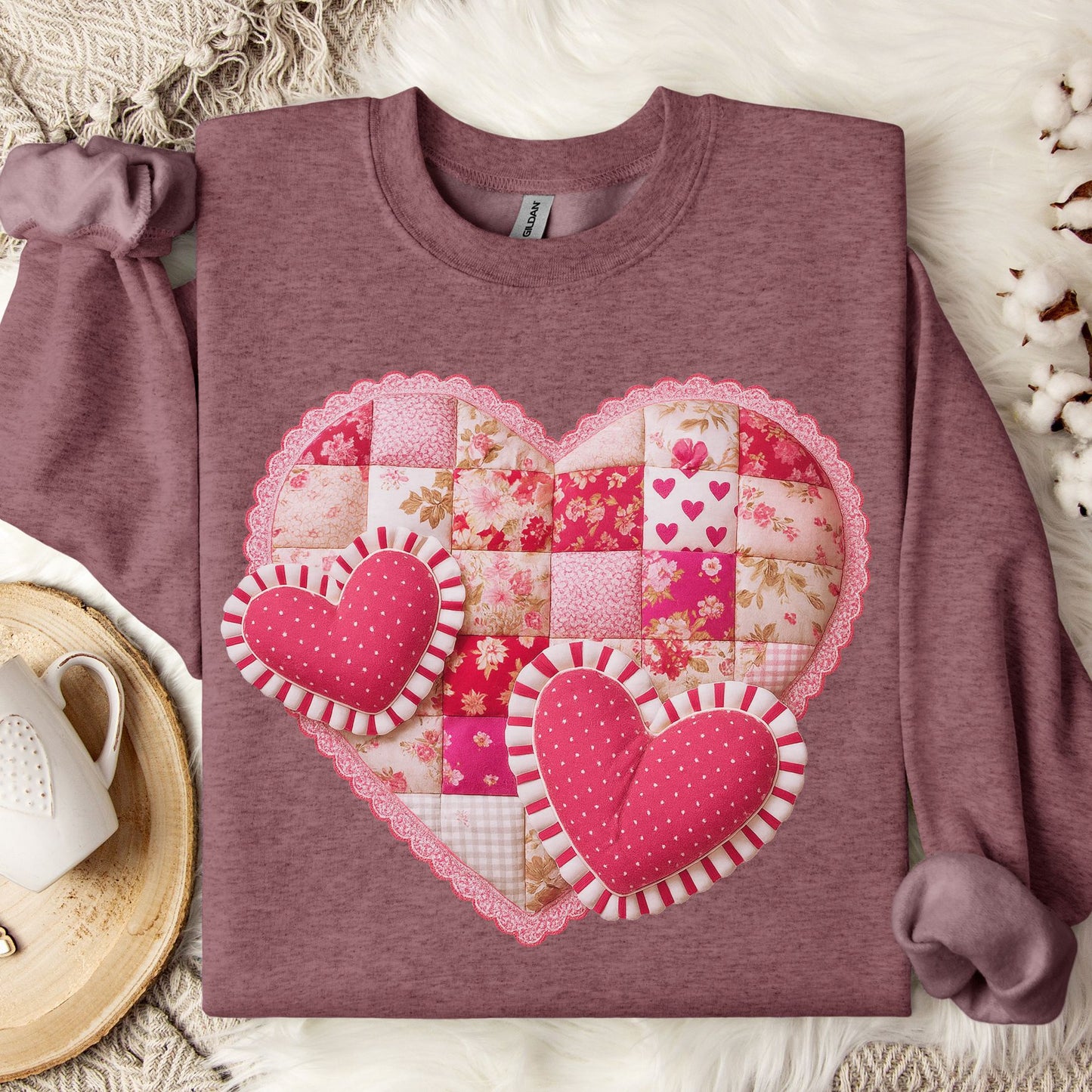 Vintage Faux Patchwork Valentine's Hearts Sweatshirt