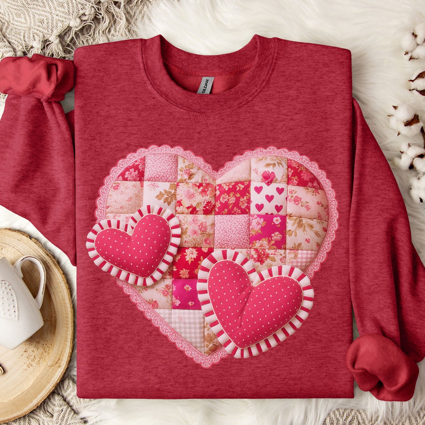 Vintage Faux Patchwork Valentine's Hearts Sweatshirt
