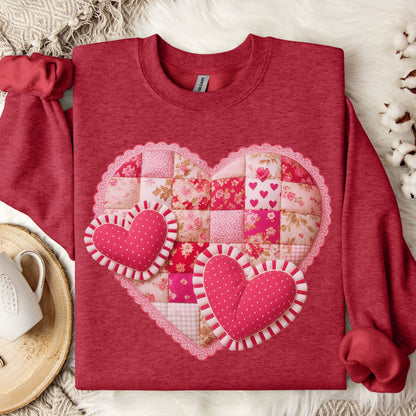 Vintage Faux Patchwork Valentine's Hearts Sweatshirt