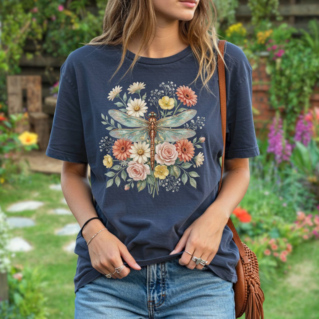 Vintage Floral Dragonfly T-Shirt