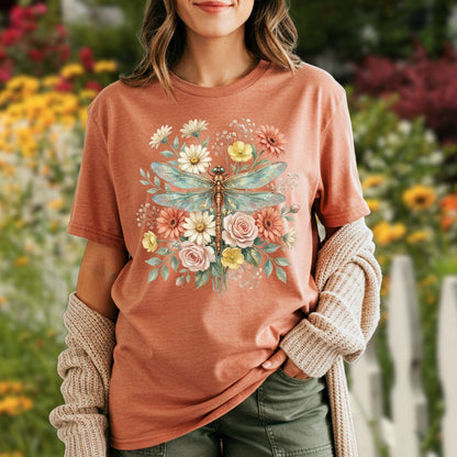 Vintage Floral Dragonfly T-Shirt