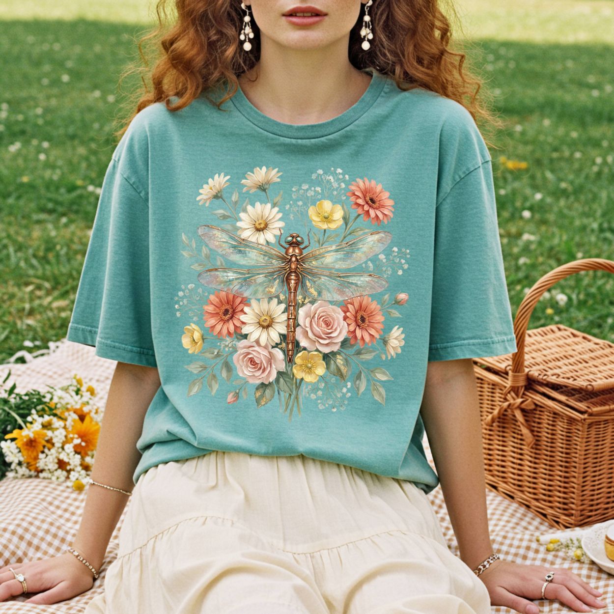 Vintage Floral Dragonfly T-Shirt