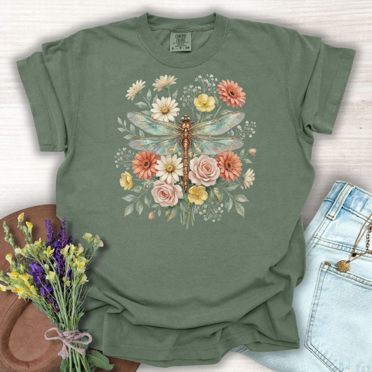 Vintage Floral Dragonfly T-Shirt