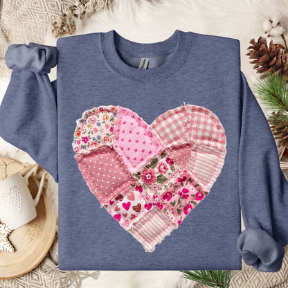 Vintage Floral Faux Patchwork Heart Sweatshirt