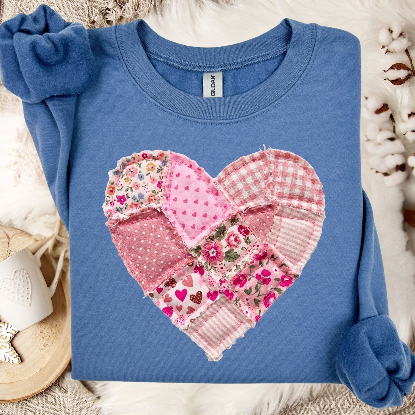 Vintage Floral Faux Patchwork Heart Sweatshirt