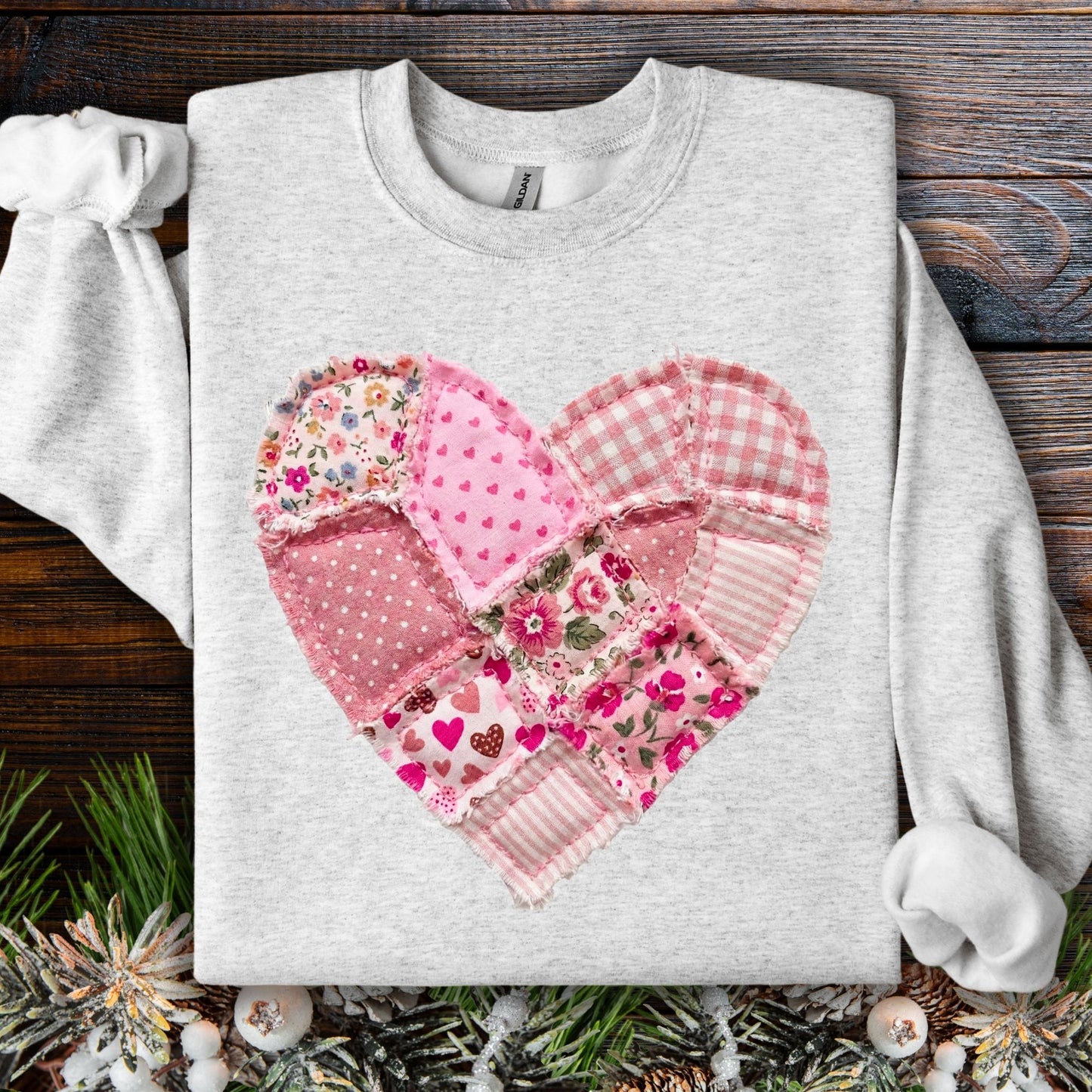 Vintage Floral Faux Patchwork Heart Sweatshirt
