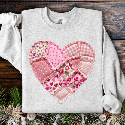 Vintage Floral Faux Patchwork Heart Sweatshirt