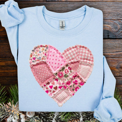Vintage Floral Faux Patchwork Heart Sweatshirt