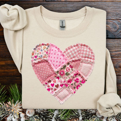 Vintage Floral Faux Patchwork Heart Sweatshirt