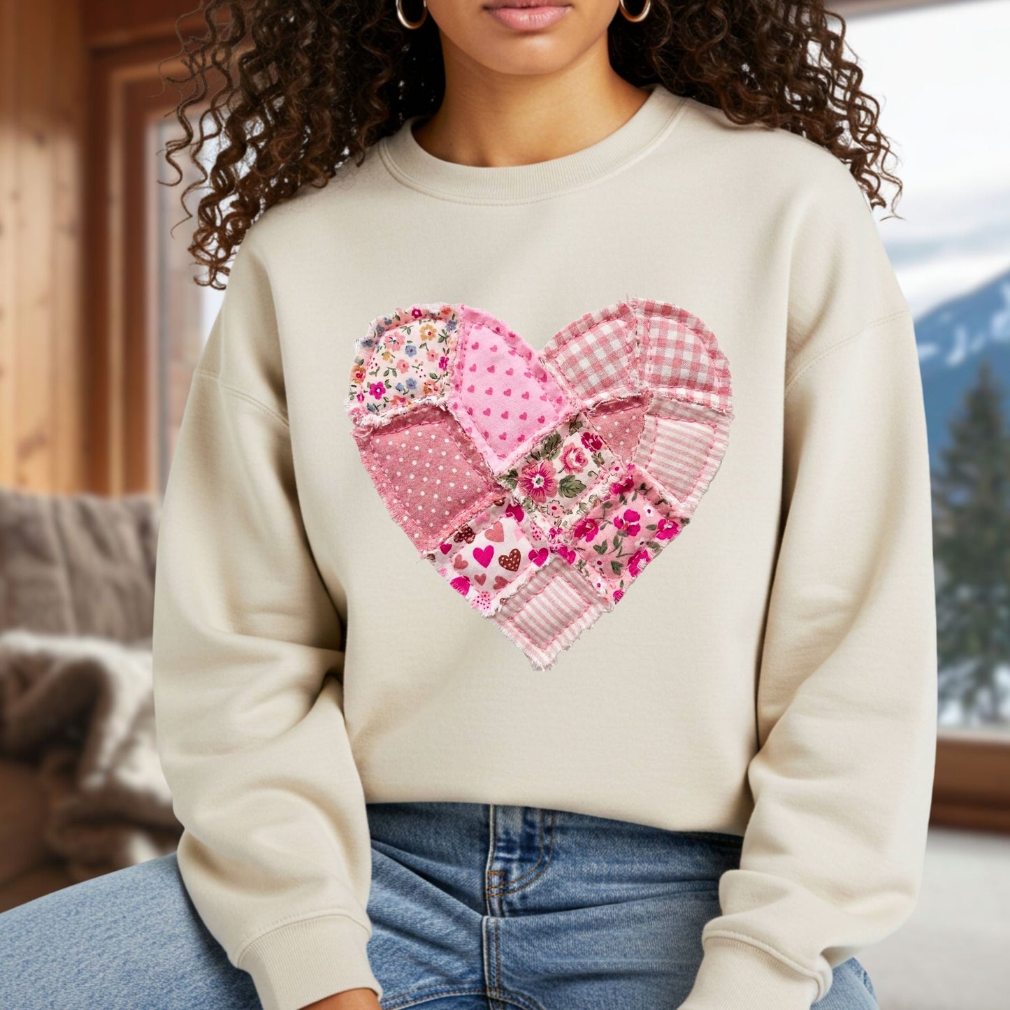Vintage Floral Faux Patchwork Heart Sweatshirt