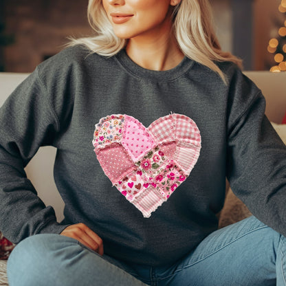 Vintage Floral Faux Patchwork Heart Sweatshirt